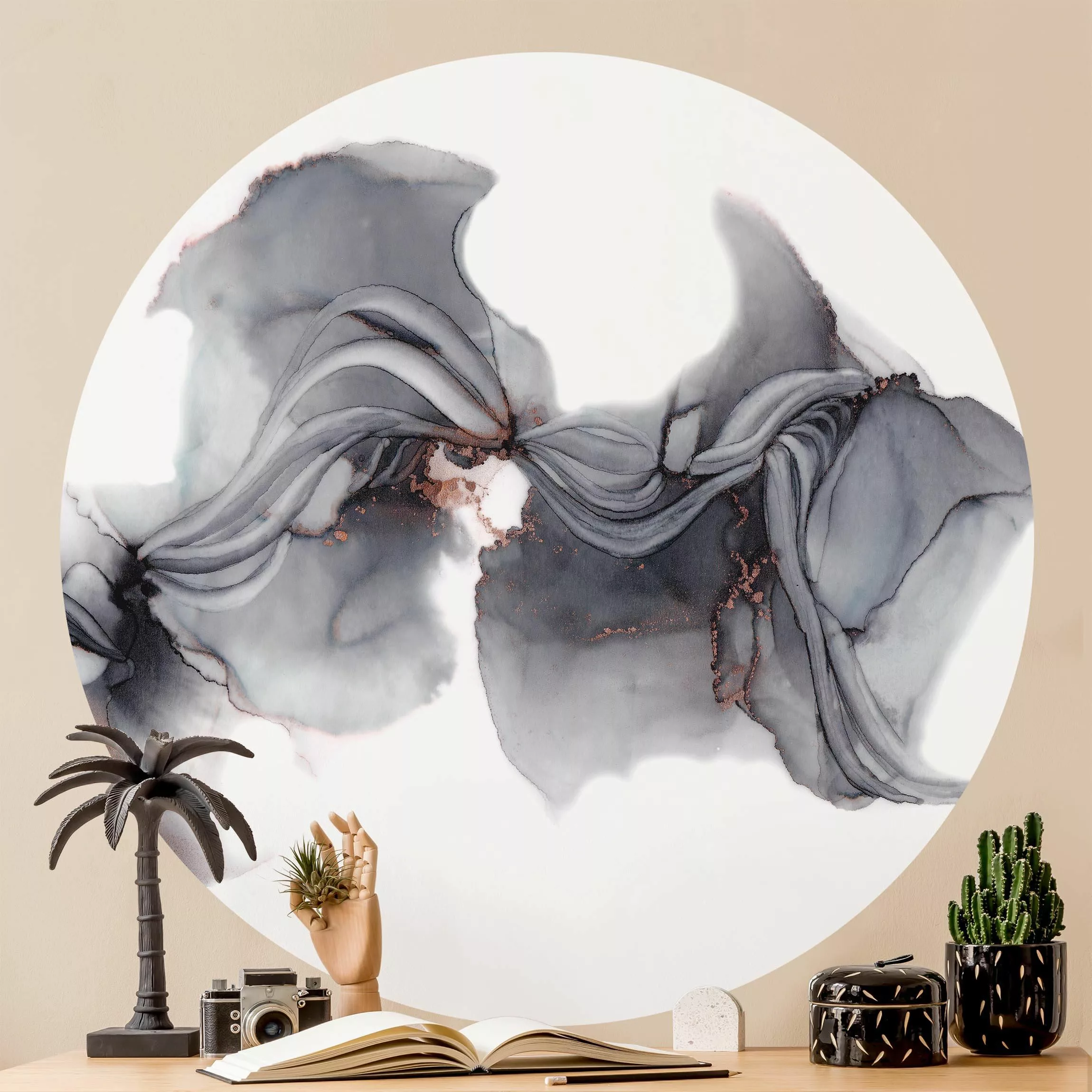 Runde Tapete selbstklebend Schwarze Medusa mit Kupferglanz günstig online kaufen