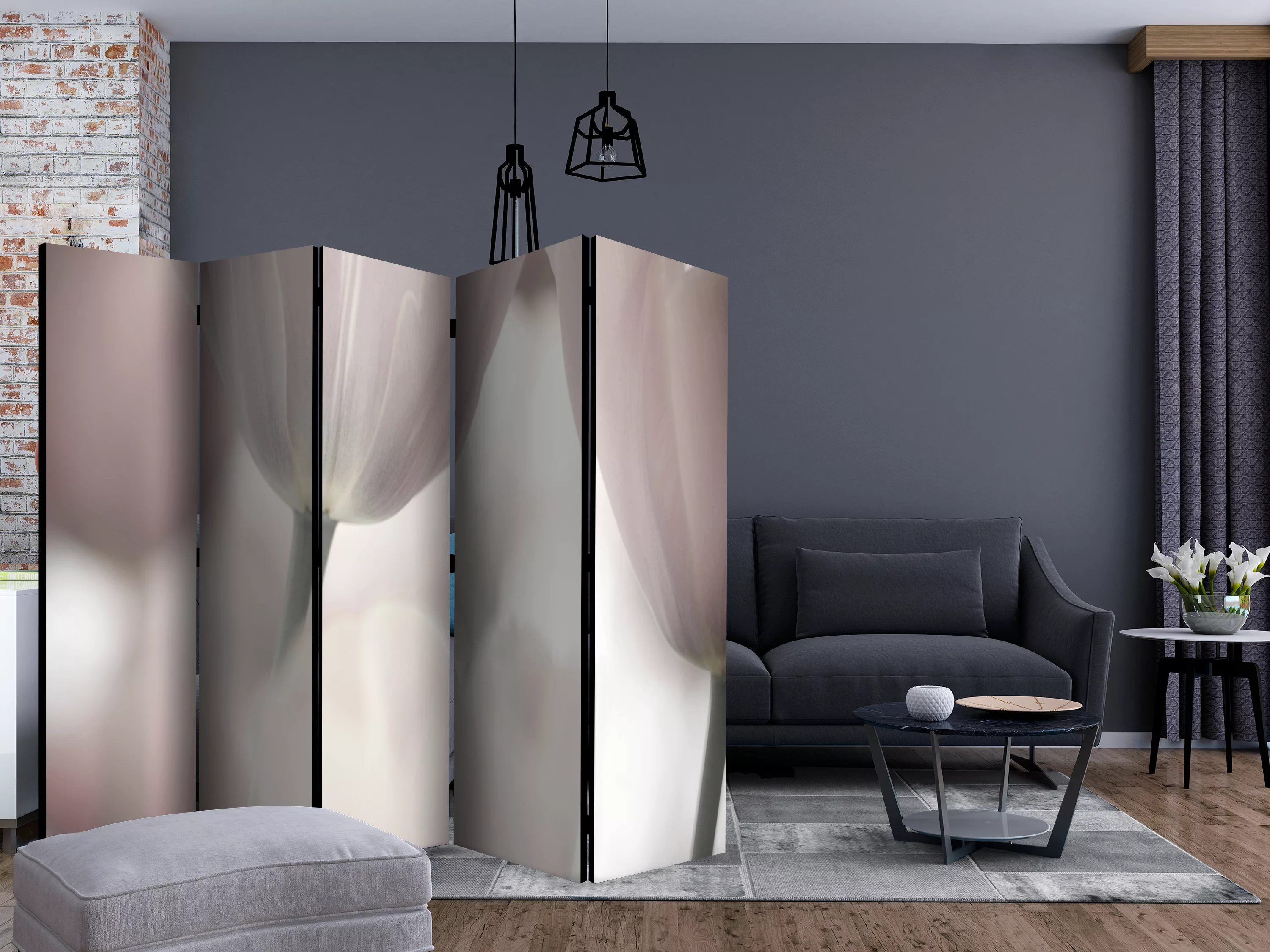 5-teiliges Paravent - Tulips Fine Art - Black And White Ii [room Dividers] günstig online kaufen