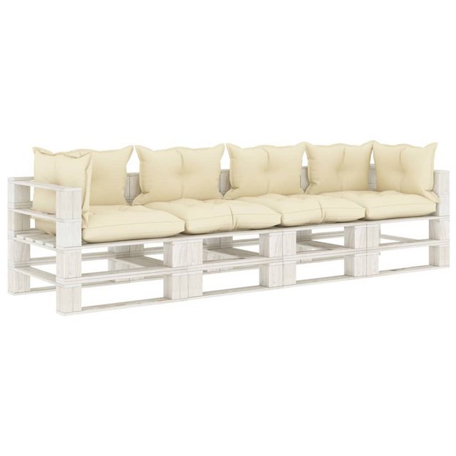 vidaXL Loungesofa Garten-Palettensofa 4-Sitzer mit Kissen in Creme Holz, 1 günstig online kaufen