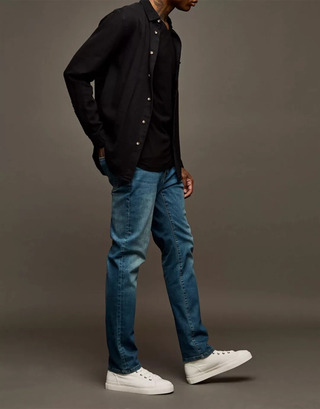 Topman – Schmal geschnittene Stretch-Jeans in mittlerer Waschung-Blau günstig online kaufen