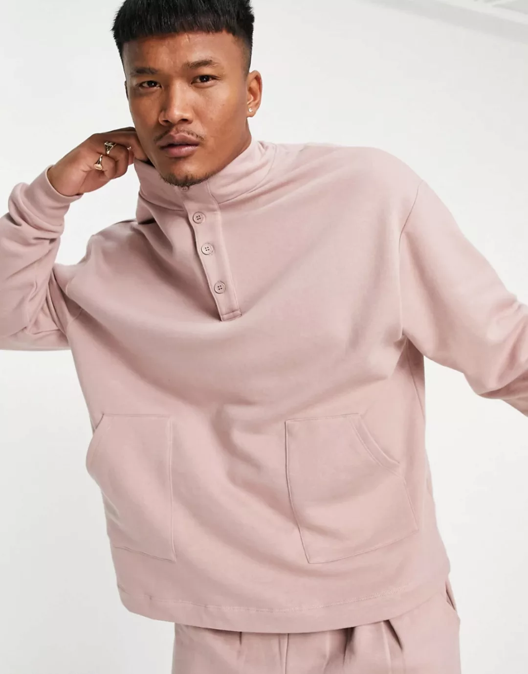 ASOS DESIGN – Oversize-Sweatshirt mit Ausschnittdetail in Rosa, Kombiteil günstig online kaufen