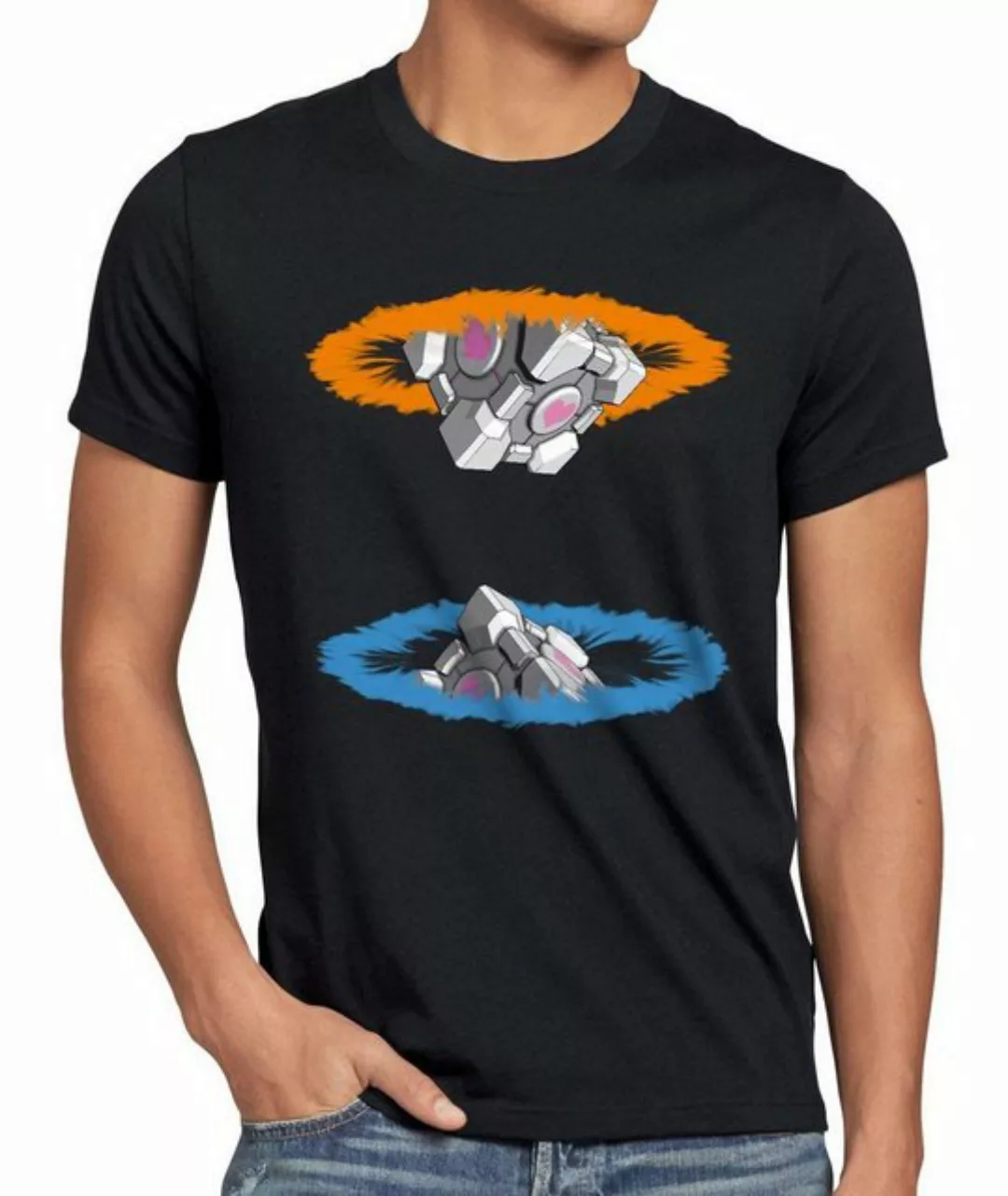 Print-Shirt Herren T-Shirt Companion Cube Gamer Portal Portale Chell Beglei günstig online kaufen