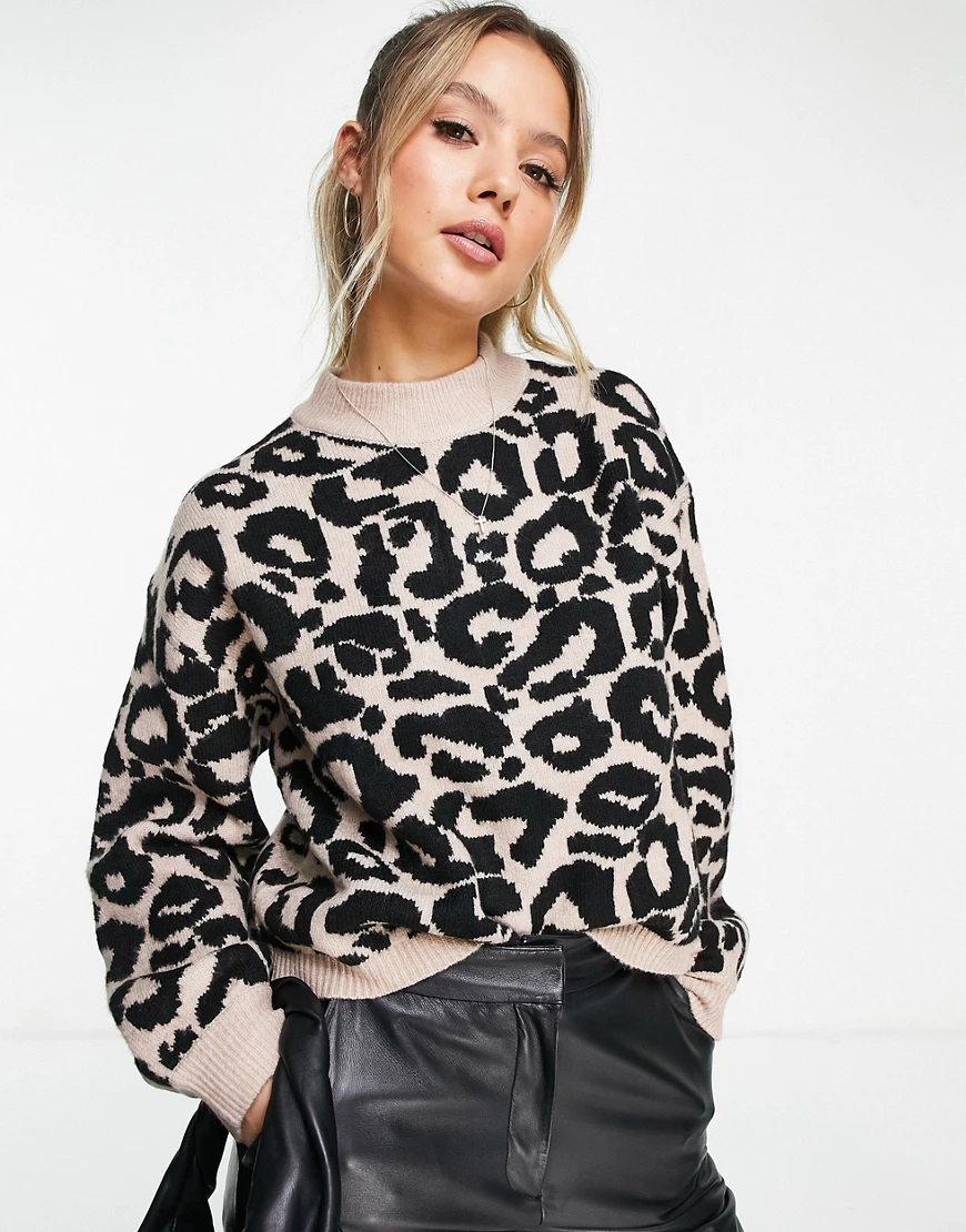 Urban Bliss – Pullover in Beige mit Ballonärmeln und Leopardenmuster-Braun günstig online kaufen