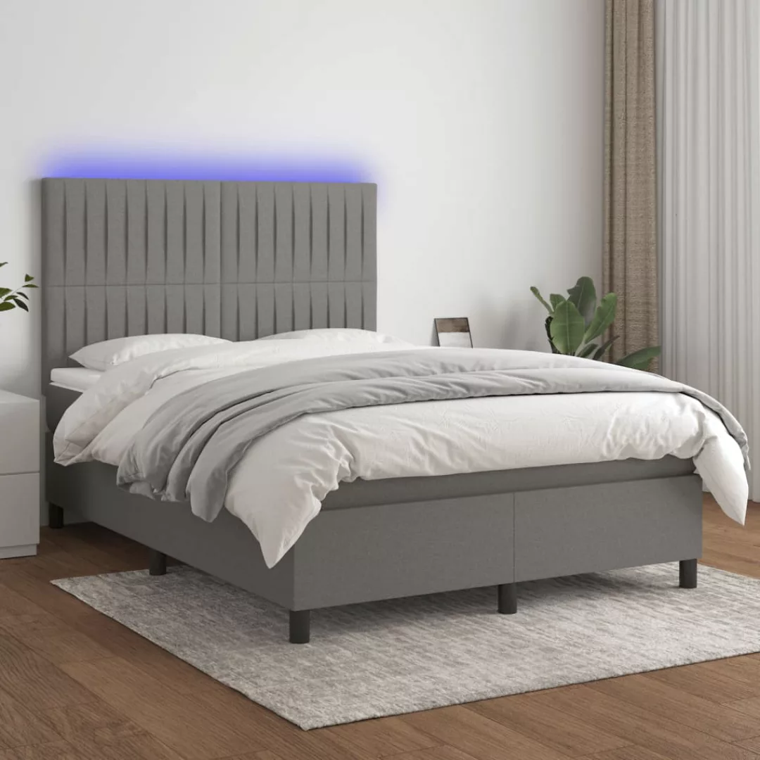 Vidaxl Boxspringbett Mit Matratze & Led Dunkelgrau 140x200 Cm Stoff günstig online kaufen