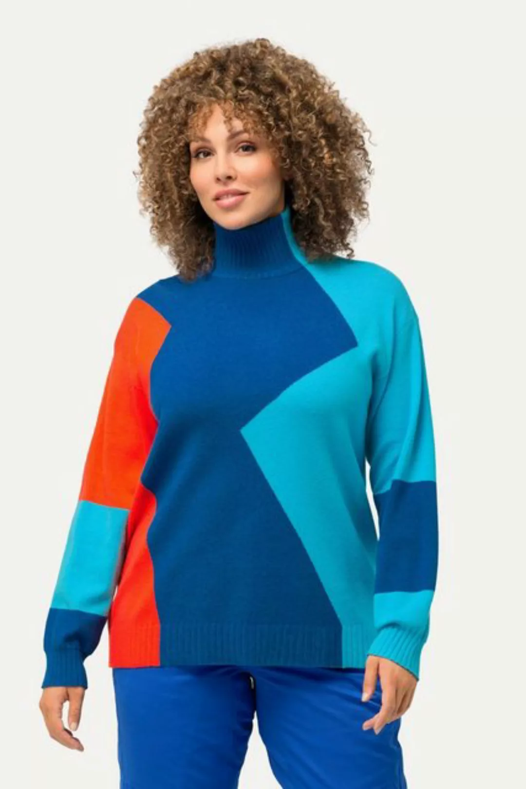 Ulla Popken Strickpullover Pullover Colourblocking Stehkragen Langarm günstig online kaufen