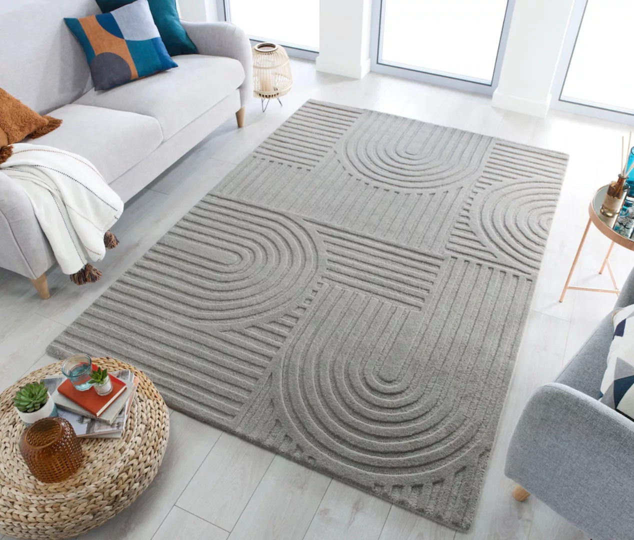 FLAIR RUGS Wollteppich »Zen Garden«, 10 mm Höhe, 100% Wolle, Hoch-Tief-Effe günstig online kaufen