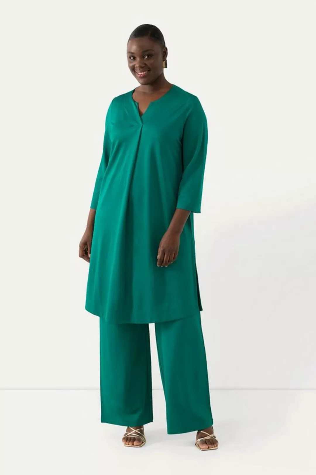 Ulla Popken Longshirt Slinky-Longshirt Piqué Tunika-Ausschnitt 3/4-Arm günstig online kaufen