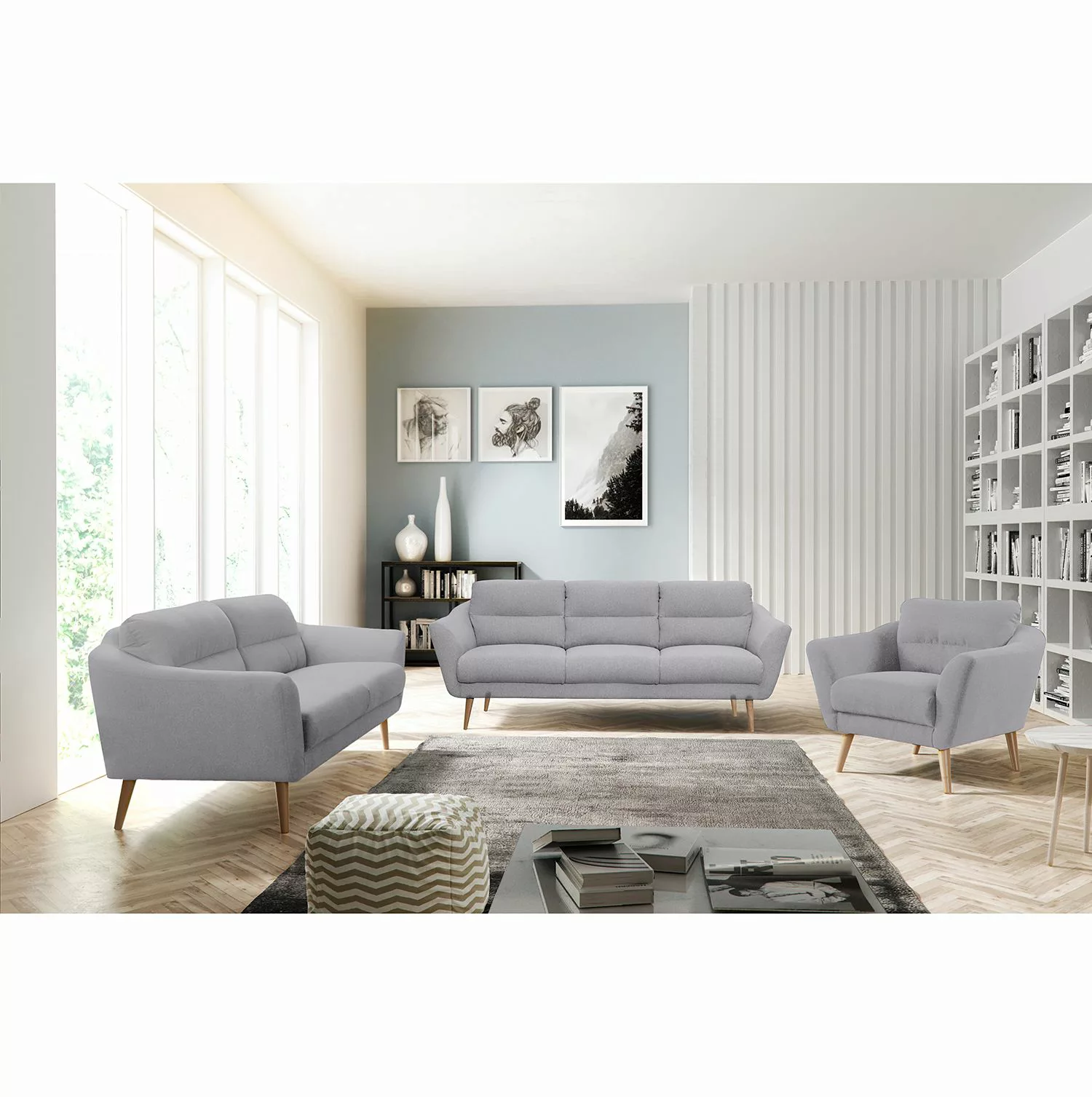 home24 Norrwood Sofa Lucinda I 2,5-Sitzer Hellgrau Webstoff 187x87x88 cm günstig online kaufen