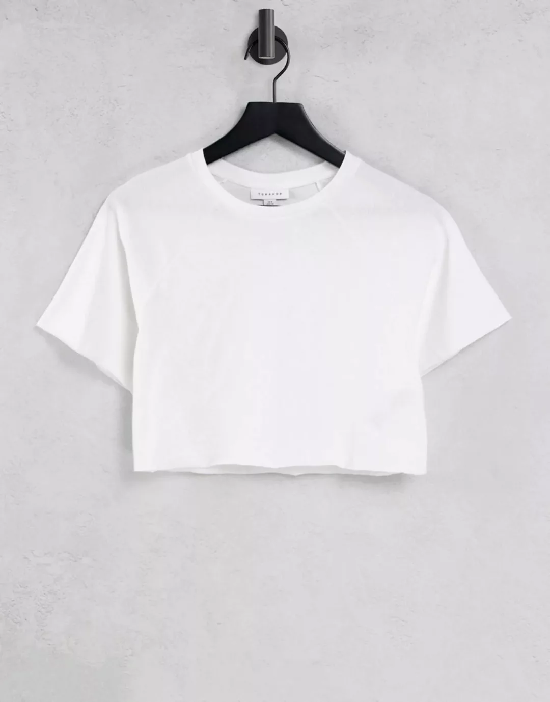 Topshop – T-Shirt in Weiß mit kurzem Schnitt und Raglanärmeln günstig online kaufen