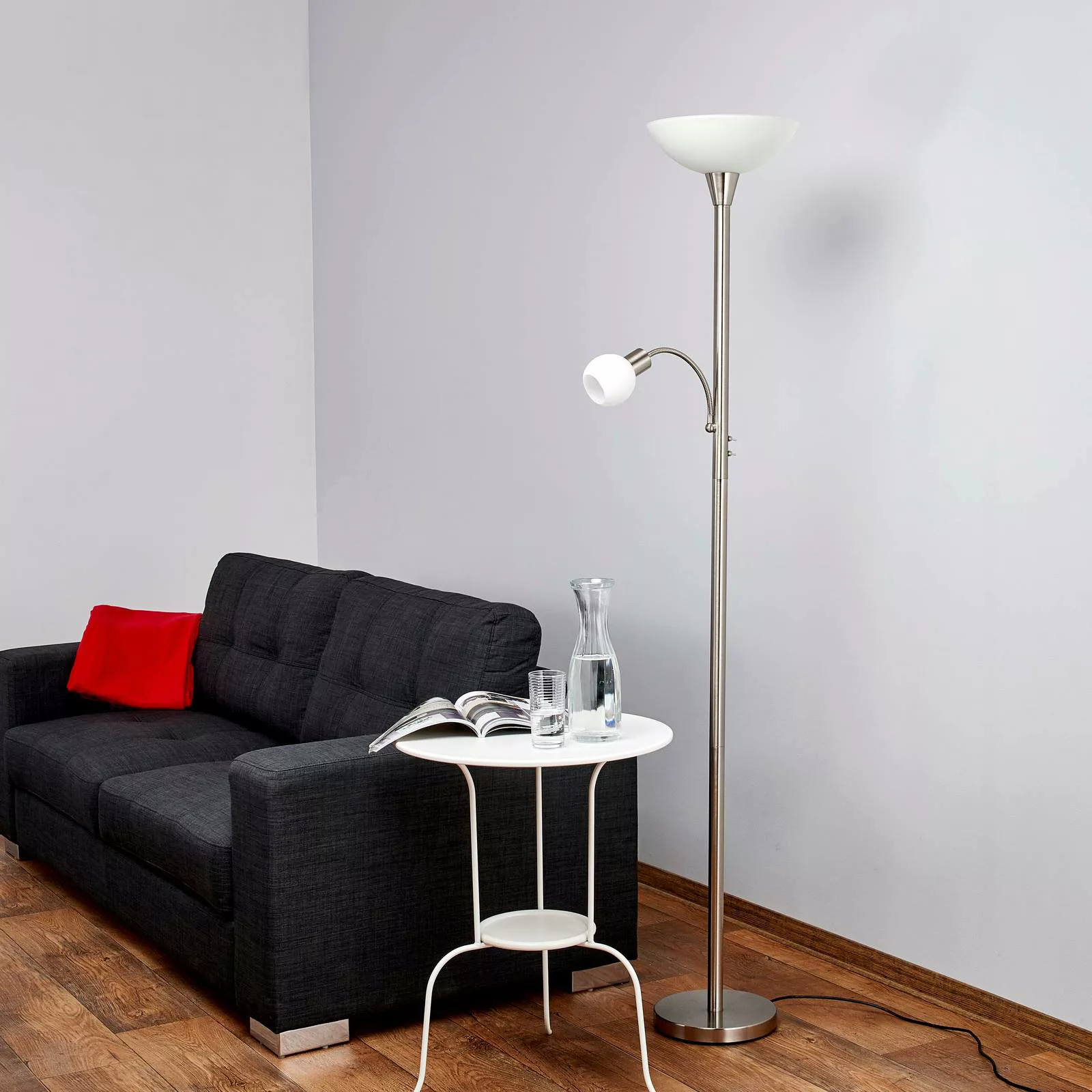 Lindby Stehlampe Elaina, 180 cm, nickelfarben, Leselicht günstig online kaufen