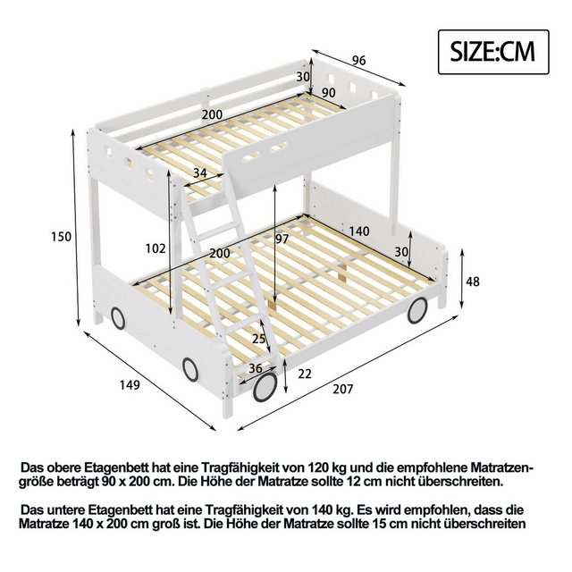 RIYO Etagenbett Etagen-Kinderbett aus Holz oberes Bett 90*200cm unteres Bet günstig online kaufen