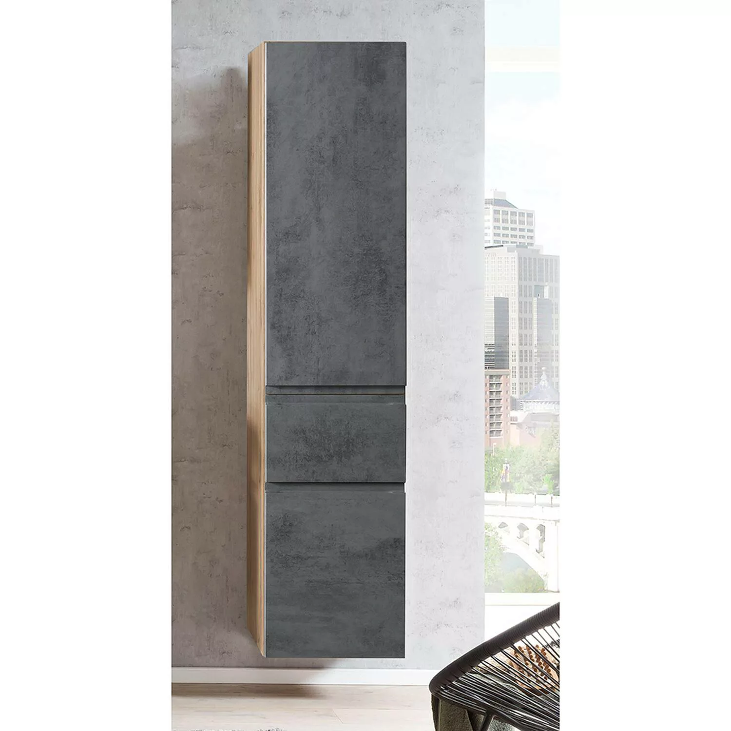 Lomadox Hochschrank VASTO-03-CONCRETE Badezimmer 40cm in Wotan Eiche Nb. mi günstig online kaufen