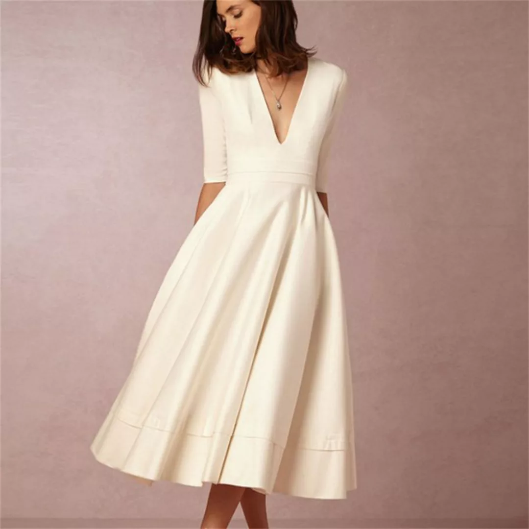 RUZU UG Abendkleid Abendkleid Sexy Deep V Mid-Sleeve Full Swing Kleid für D günstig online kaufen