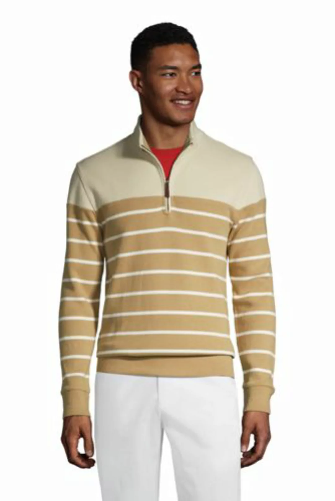 Zipper-Pullover aus Bedford-Ripp mit Bretonstreifen, Herren, Größe: XL Norm günstig online kaufen