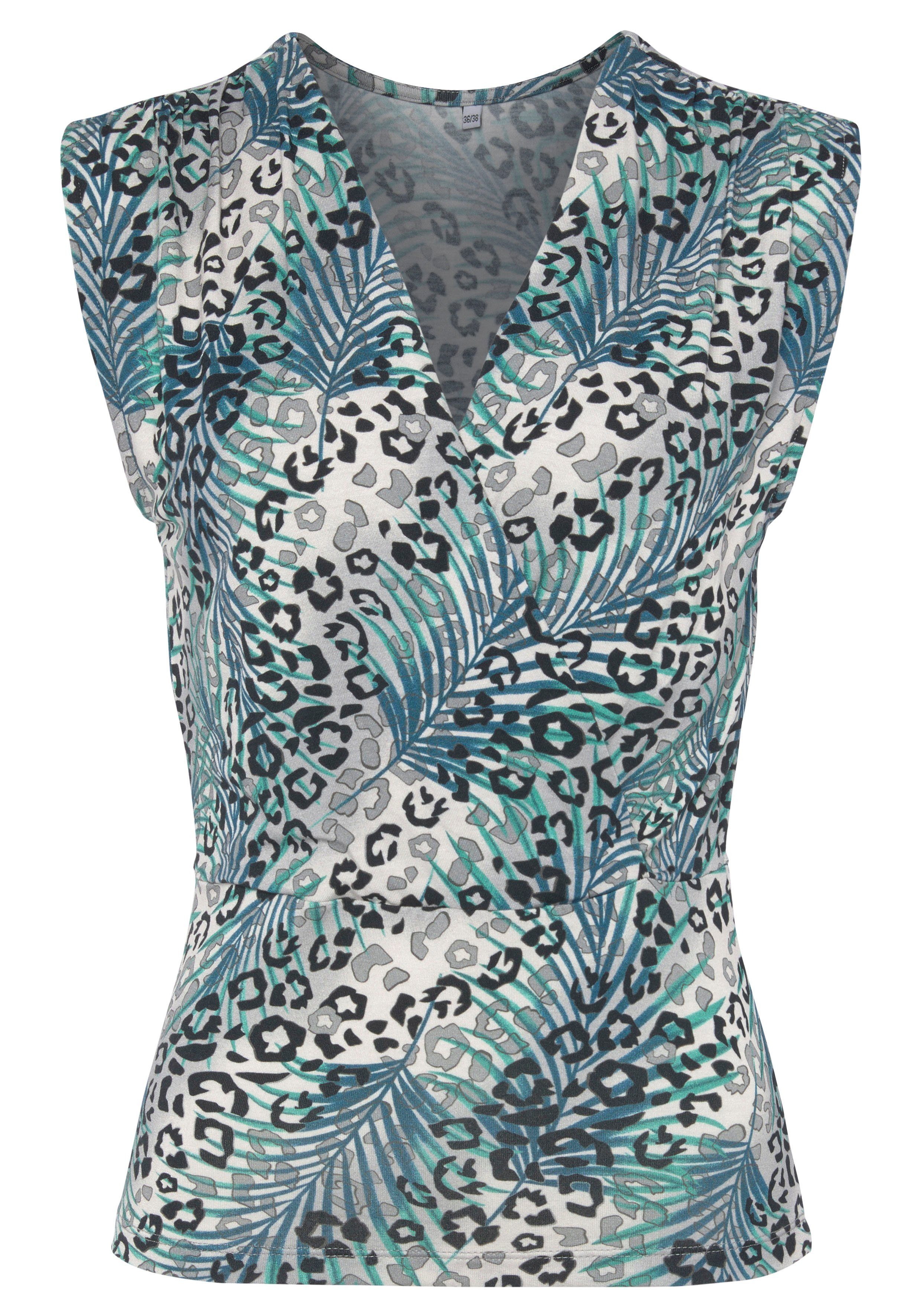 LASCANA Shirttop, mit Raffungen an der Schulter, Blusentop mit Animalprint günstig online kaufen