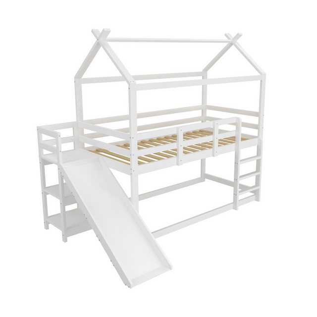 OKWISH Etagenbett Holzbett mit Rutsche und Ablagefläche, mit Lattenrost (Ki günstig online kaufen