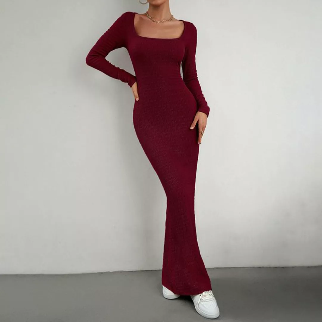 BlauWave Dirndl Einfarbiges langärmeliges Kleid mit U-Ausschnitt (1-tlg., L günstig online kaufen