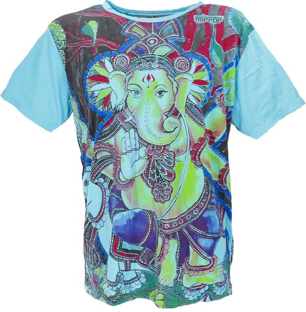 Guru-Shop T-Shirt Mirror T-Shirt - Ganesh hellblau Goa Style, Festival, alt günstig online kaufen