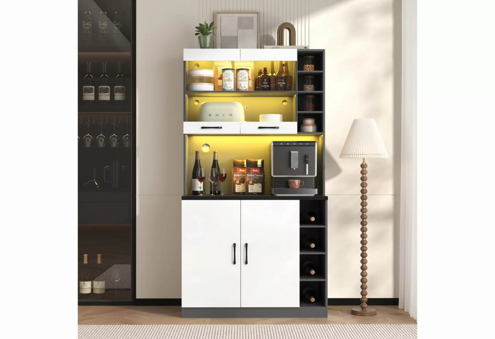 ZREE Hochschrank Küchenschrank, Buffet mit LED-Ambiente-Beleuchtung und Kab günstig online kaufen