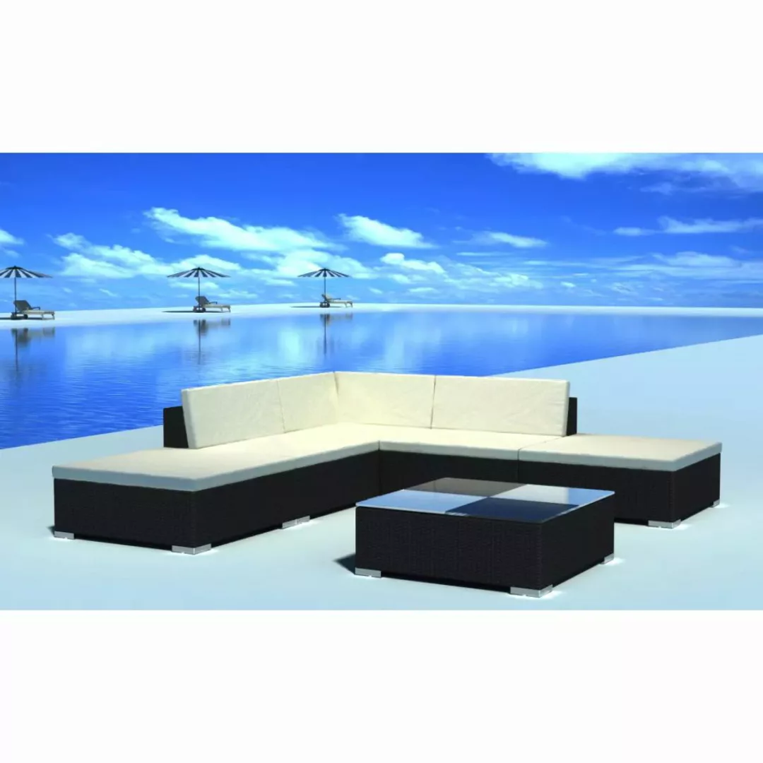 6-tlg. Garten-lounge-set Mit Auflagen Poly Rattan Schwarz günstig online kaufen