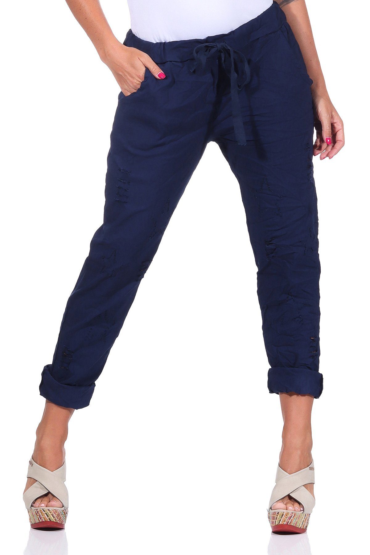 Mississhop Chinohose Damen Hose Freizeithose zerrissen günstig online kaufen