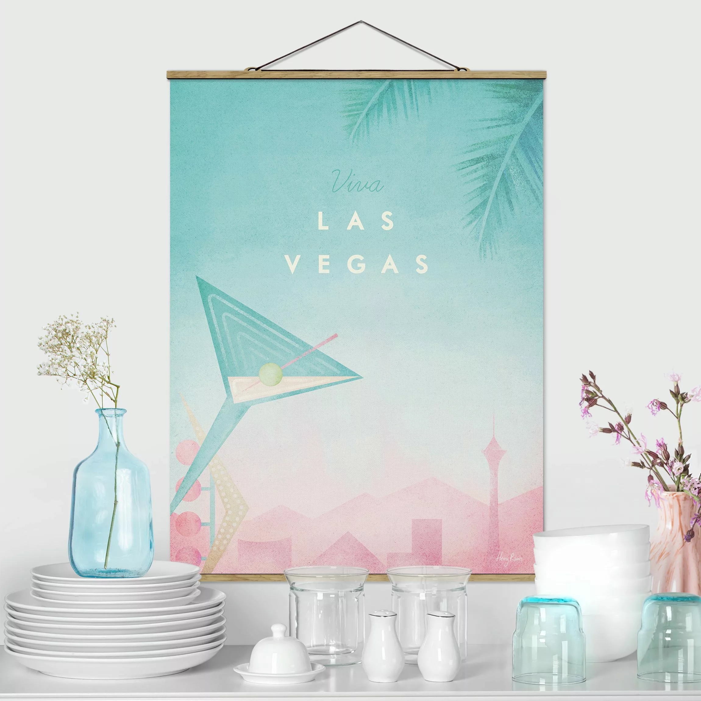 Stoffbild mit Posterleisten - Hochformat Reiseposter - Viva Las Vegas günstig online kaufen