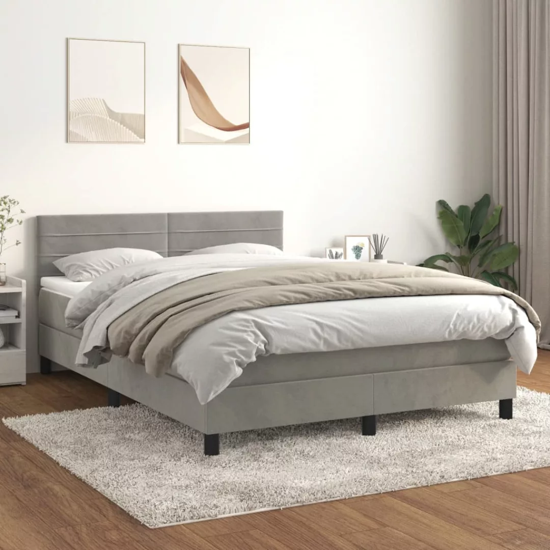 vidaXL Boxspringbett Boxspringbett mit Matratze Hellgrau 140x200 cm Samt Be günstig online kaufen