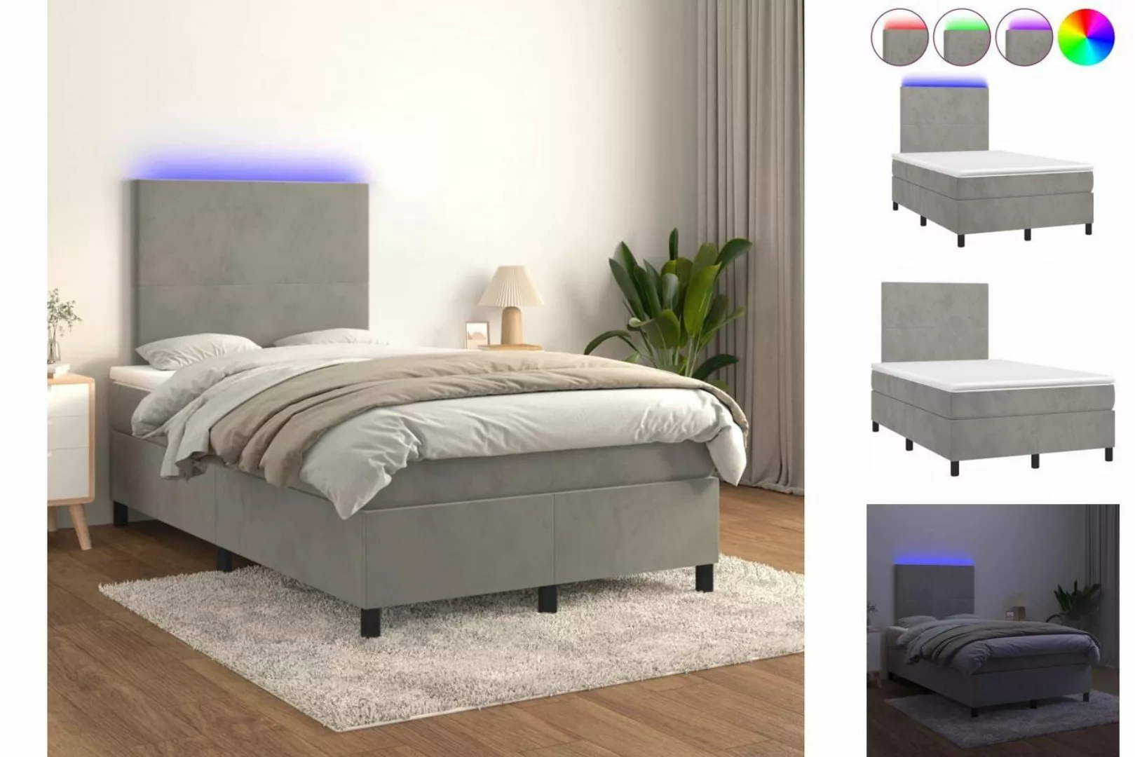 vidaXL Boxspringbett Boxspringbett mit Matratze & LED Samt (120 x 200 cm, H günstig online kaufen