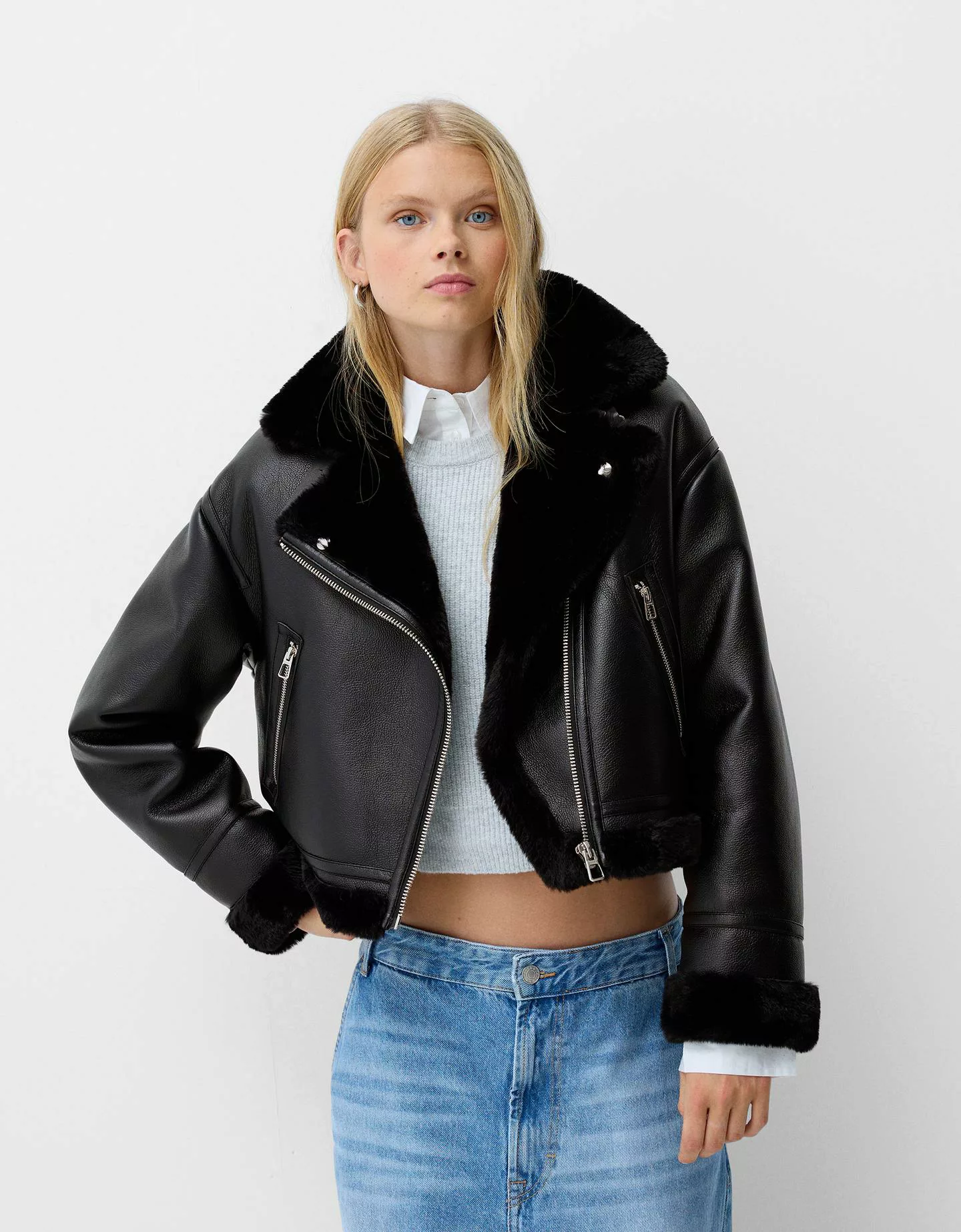 Bershka Doubleface-Bikerjacke Damen Xs Schwarz günstig online kaufen