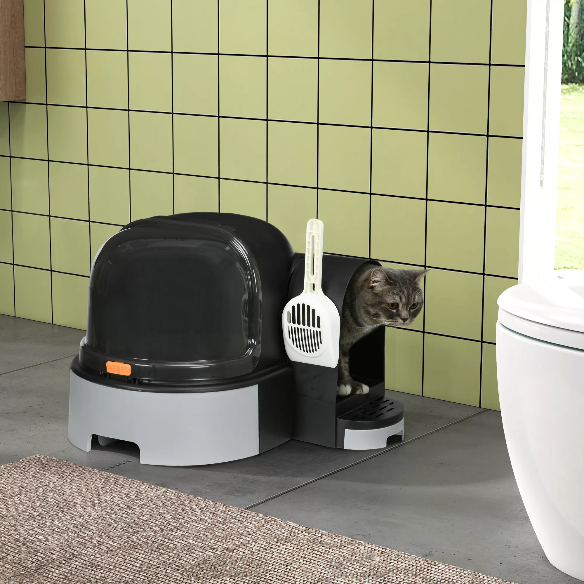 PawHut Katzenhaus Katzentoilette mit 2 herausziehbaren Bodenwannen und Haub günstig online kaufen