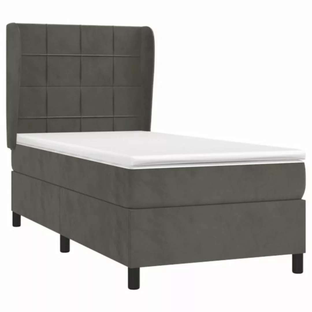 vidaXL Boxspringbett Boxspringbett mit Matratze Dunkelgrau 90x200 cm Samt B günstig online kaufen