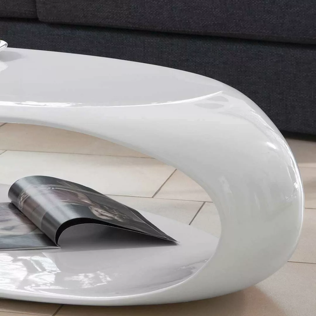 Design Wohnzimmertisch oval Hochglanz Weiß günstig online kaufen