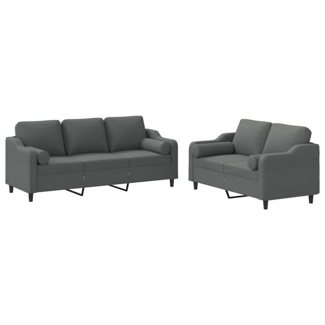 vidaXL Sofa Sofagarnitur Set mit Kissen Stoff, 2-tlg., Dunkelgrau günstig online kaufen