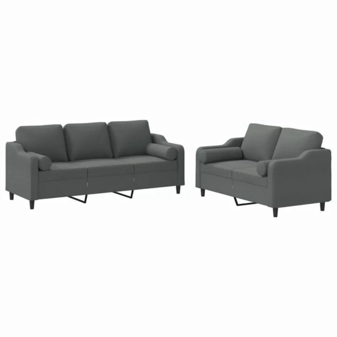 vidaXL Sofa Sofagarnitur Set mit Kissen Stoff, 2-tlg., Dunkelgrau günstig online kaufen