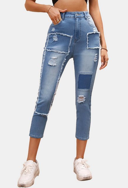 CHENIN Caprijeans Hoch taillierte, zerrissene, lockere jeans mit geradem be günstig online kaufen