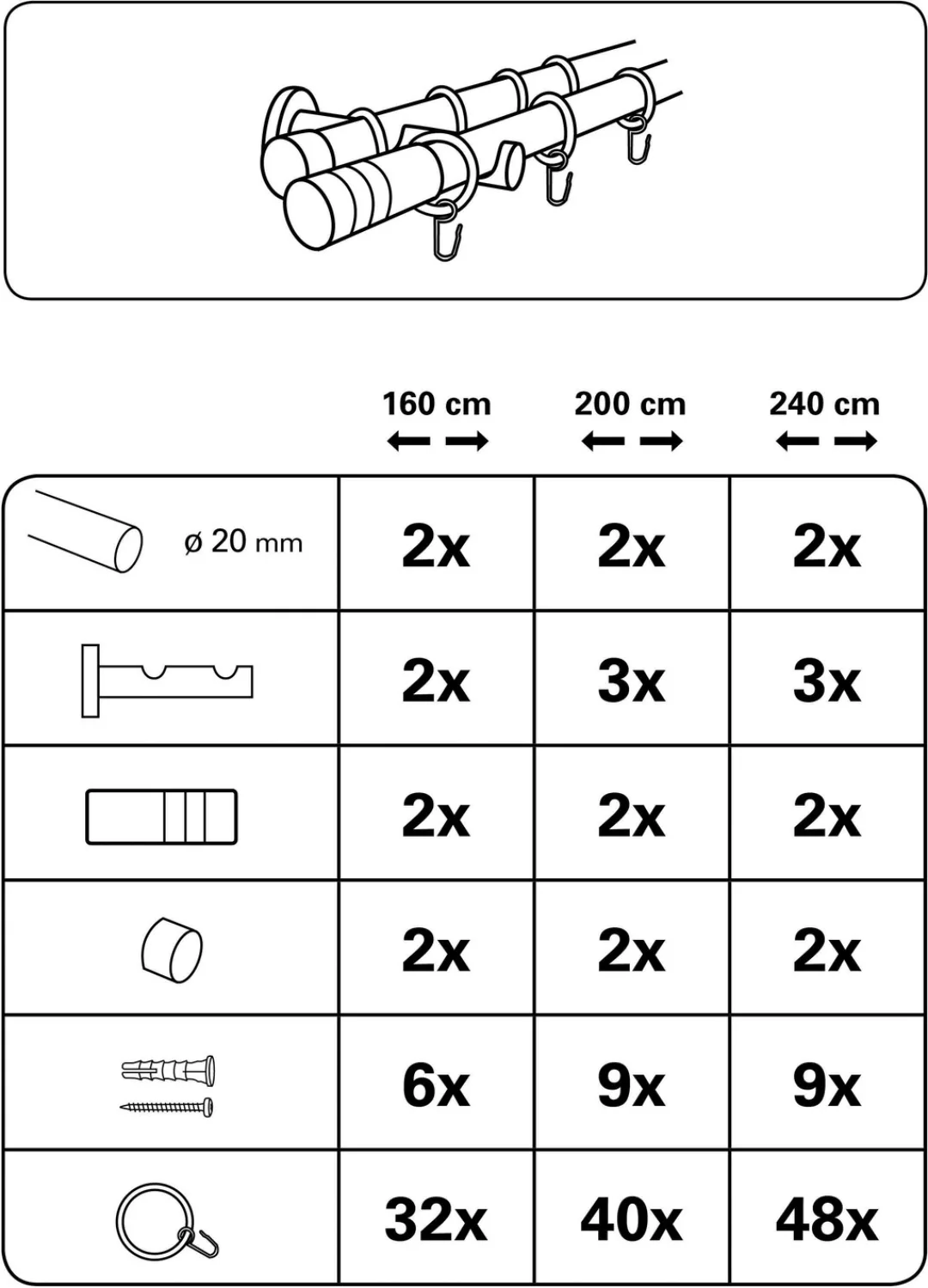 GARDINIA Gardinenstange »Set Metall«, 2 läufig-läufig, Fixmaß, 2-Lauf günstig online kaufen