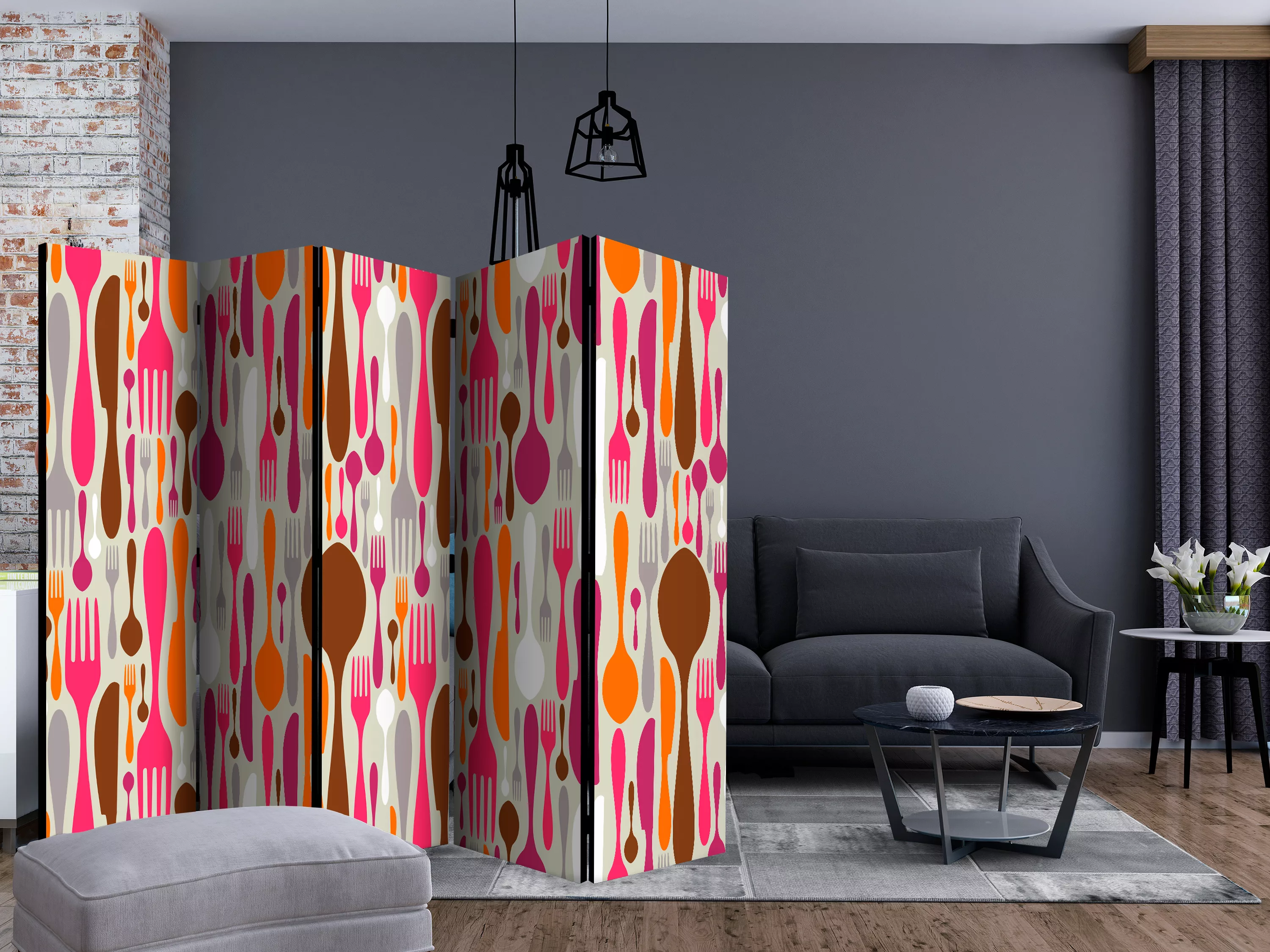 5-teiliges Paravent - Cutlery - Pink And Violet Ii [room Dividers] günstig online kaufen