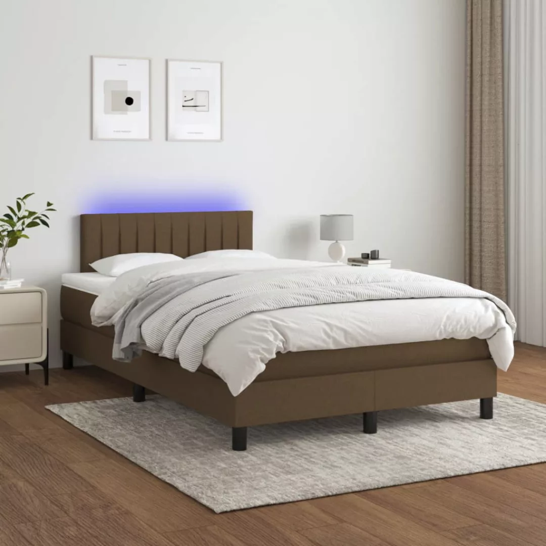 vidaXL Boxspringbett Boxspringbett mit Matratze LED Dunkelbraun 120x200 cm günstig online kaufen