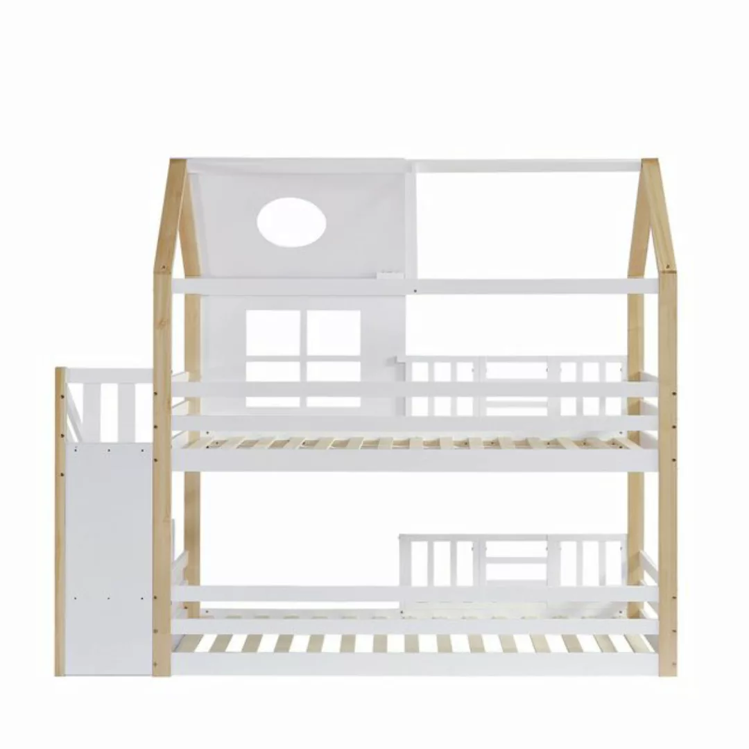 REDOM Etagenbett Kinderbett mit Fenster und Dach (mit Aufbewahrungstreppe, günstig online kaufen