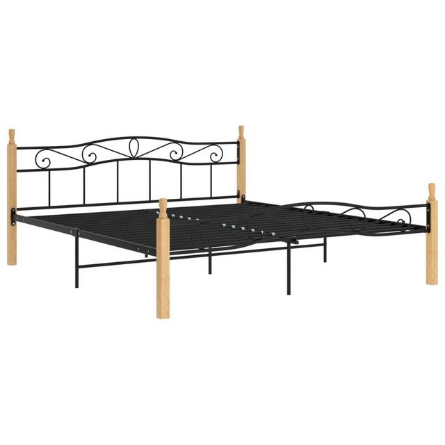 furnicato Bettgestell Schwarz Metall und Massivholz Eiche 200x200 cm (1-tlg günstig online kaufen