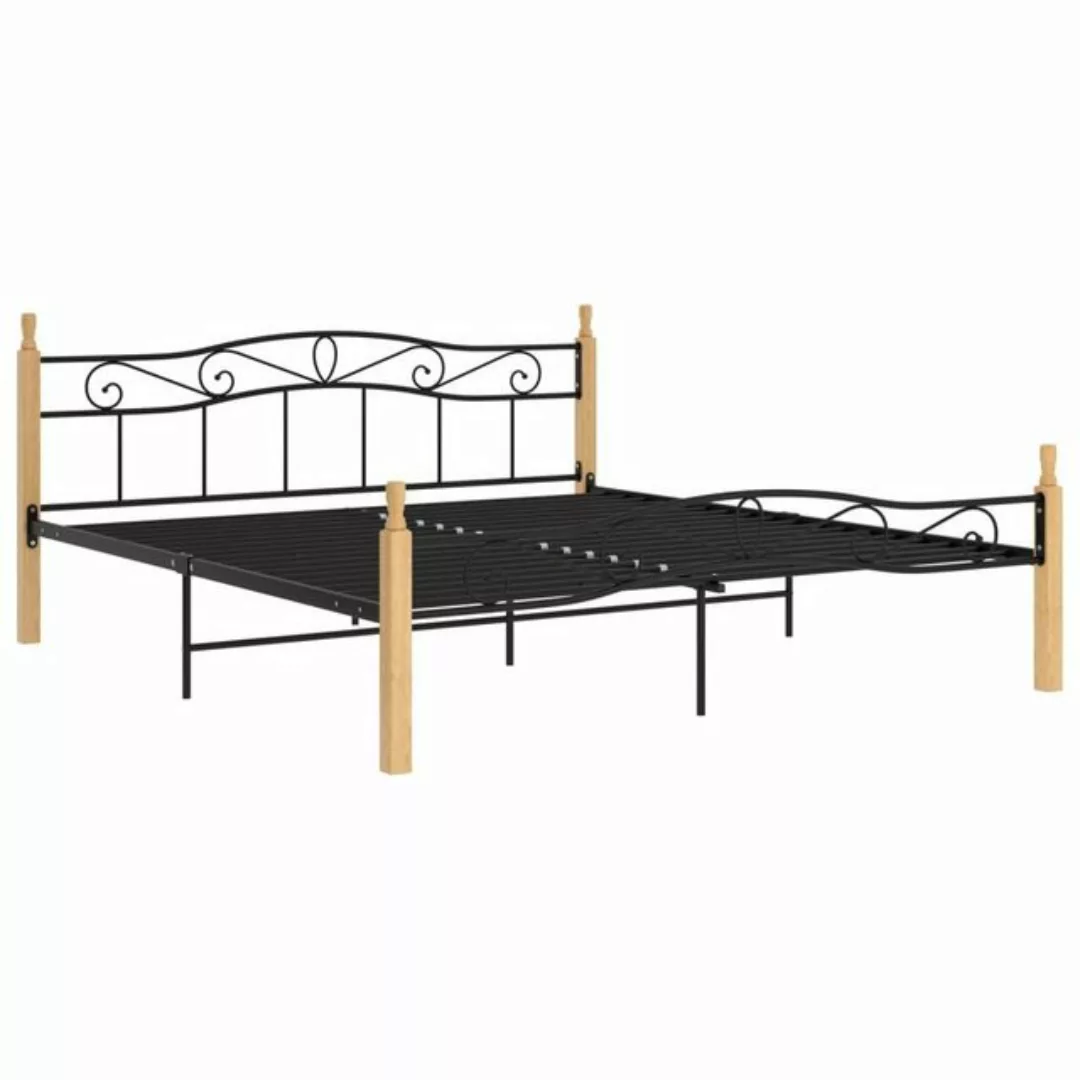 furnicato Bettgestell Schwarz Metall und Massivholz Eiche 200x200 cm (1-tlg günstig online kaufen