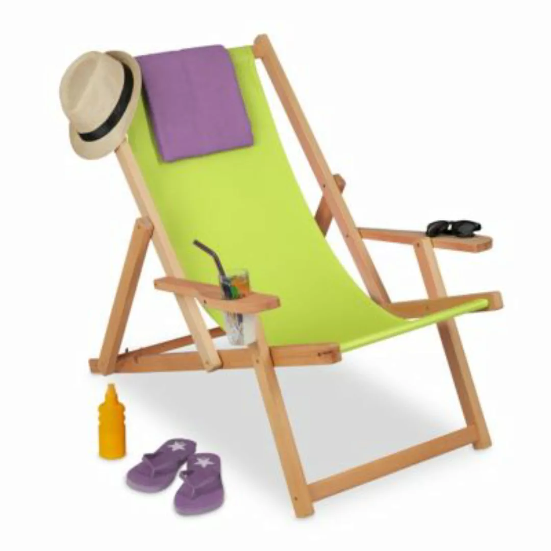 relaxdays Liegestuhl Holz mit Armlehnen grün günstig online kaufen