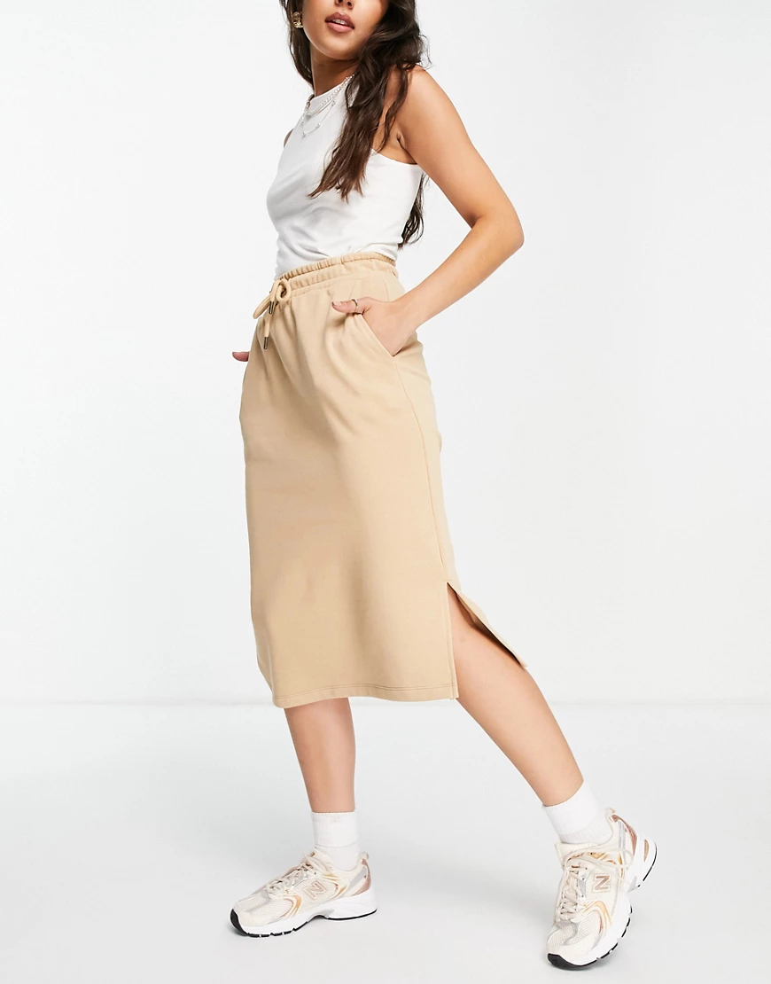 Selected Femme – Midirock mit Kordelzug in Beige-Neutral günstig online kaufen