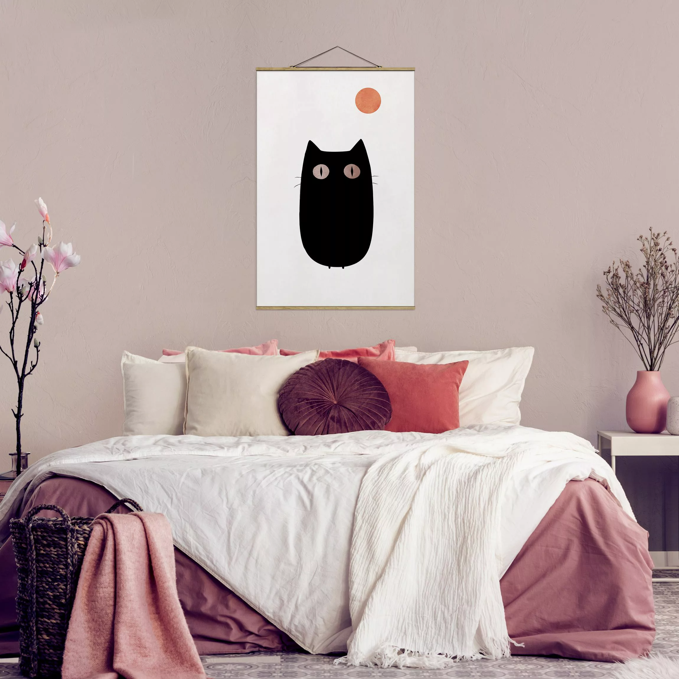 Stoffbild mit Posterleisten Schwarze Katze Illustration günstig online kaufen