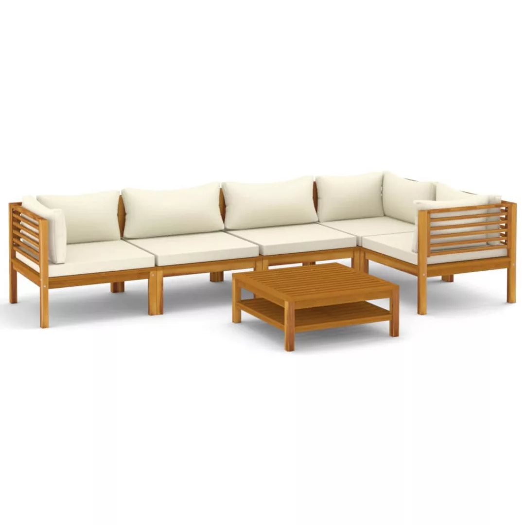 6-tlg. Garten-lounge-set Mit Creme Kissen Massivholz Akazie günstig online kaufen