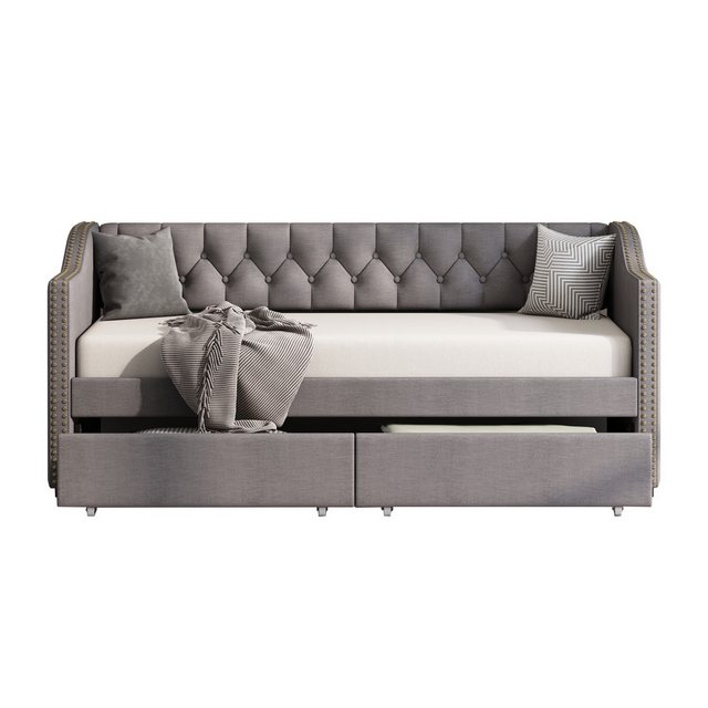 Flieks Daybett, Tagesbett Polsterbett Sofa mit 2 Schubladen 90x200cm Leinen günstig online kaufen