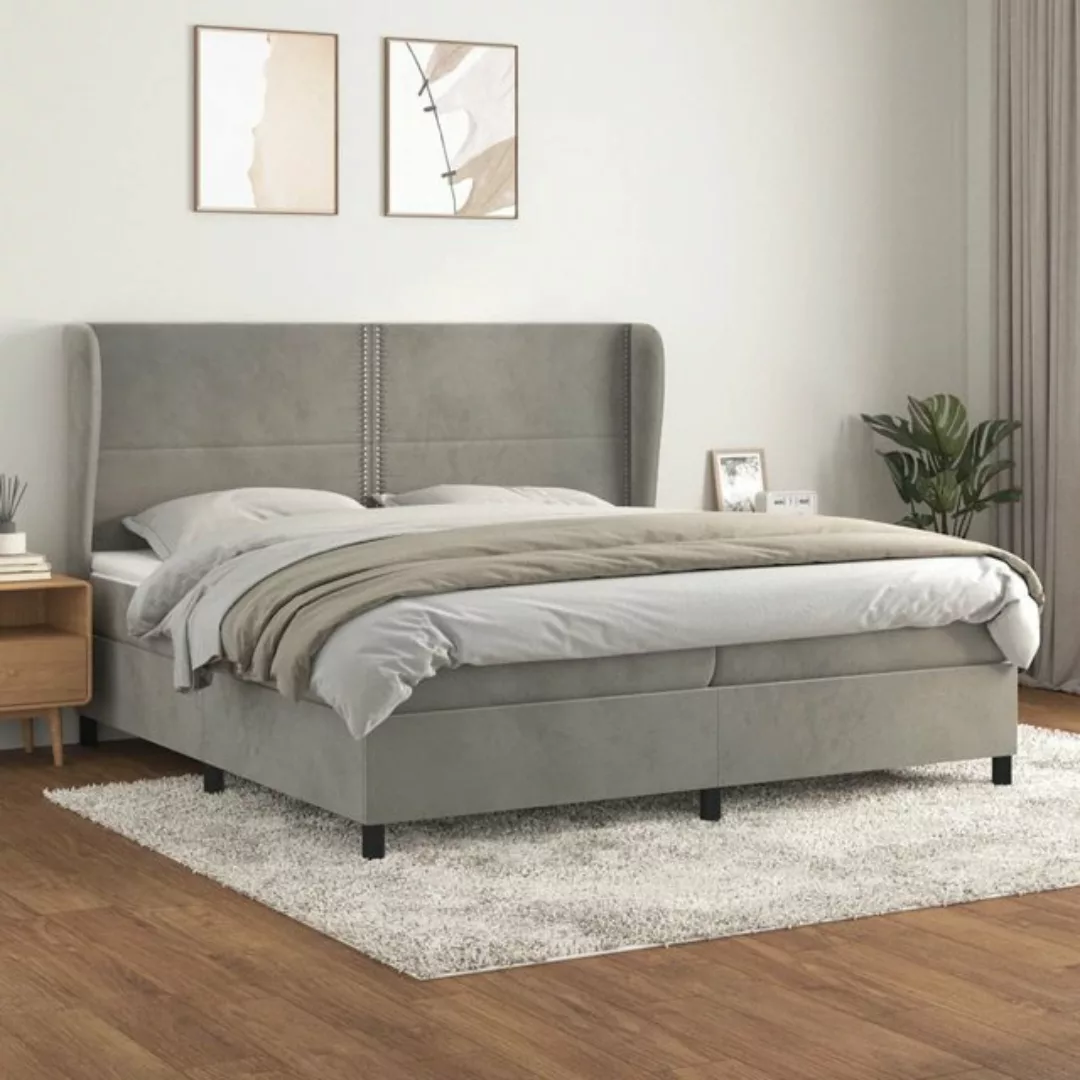 vidaXL Bettgestell Boxspringbett mit Matratze Hellgrau 200x200 cm Samt Bett günstig online kaufen