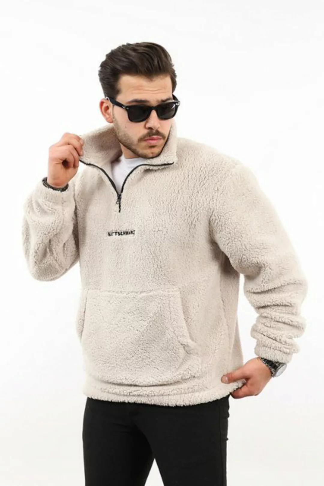 Matschwarz Longsweatshirt Plüsch-Half Zip mit Kängurutasche günstig online kaufen