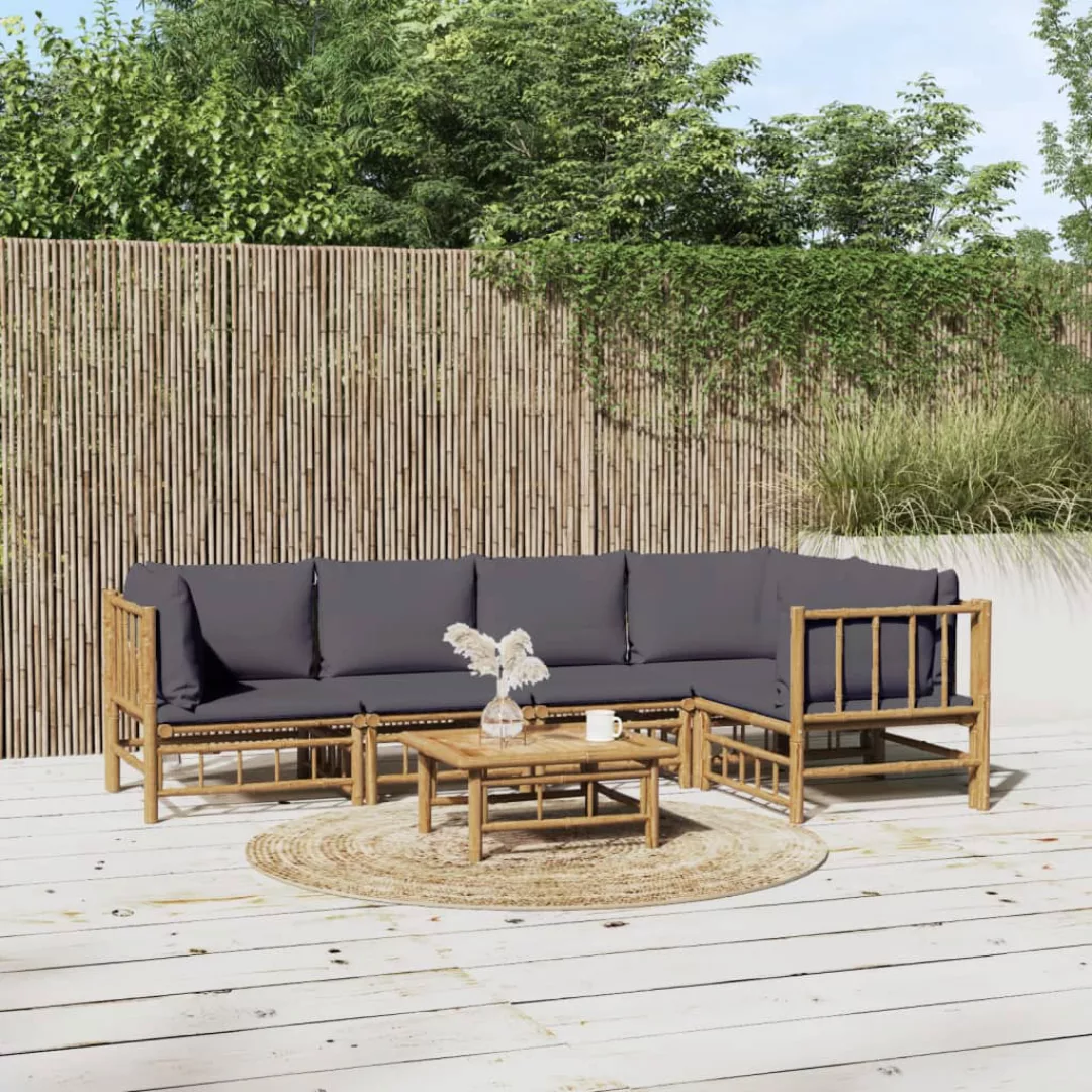 Vidaxl 6-tlg. Garten-lounge-set Mit Dunkelgrauen Kissen Bambus günstig online kaufen