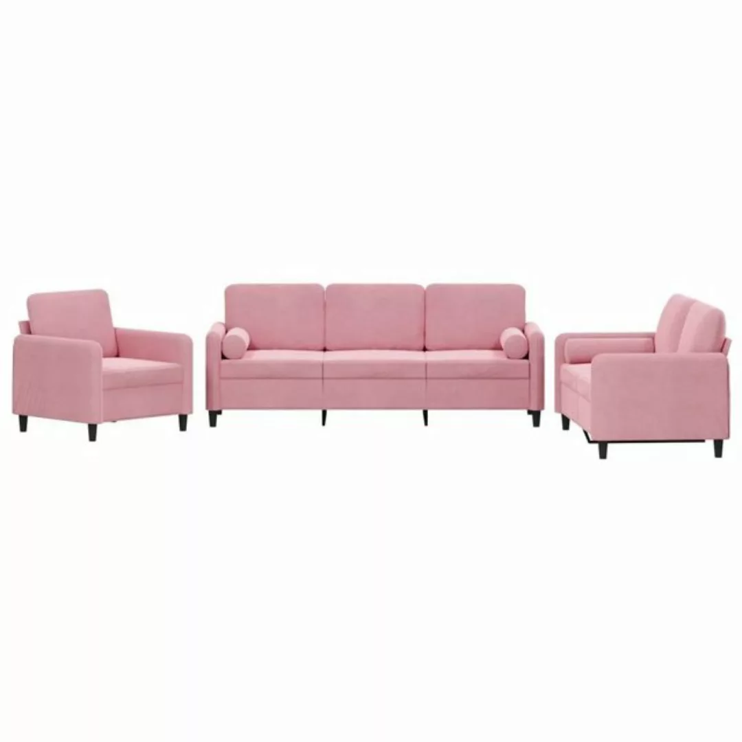 vidaXL Sofa 3-tlg. Sofagarnitur mit Kissen Rosa Samt günstig online kaufen